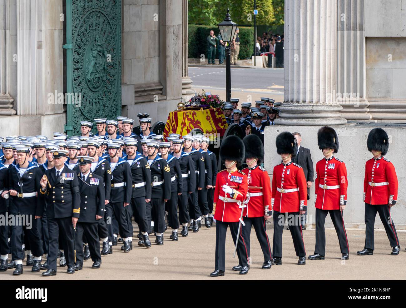 The State Gun Carriage carrying the coffin of Queen Elizabeth II