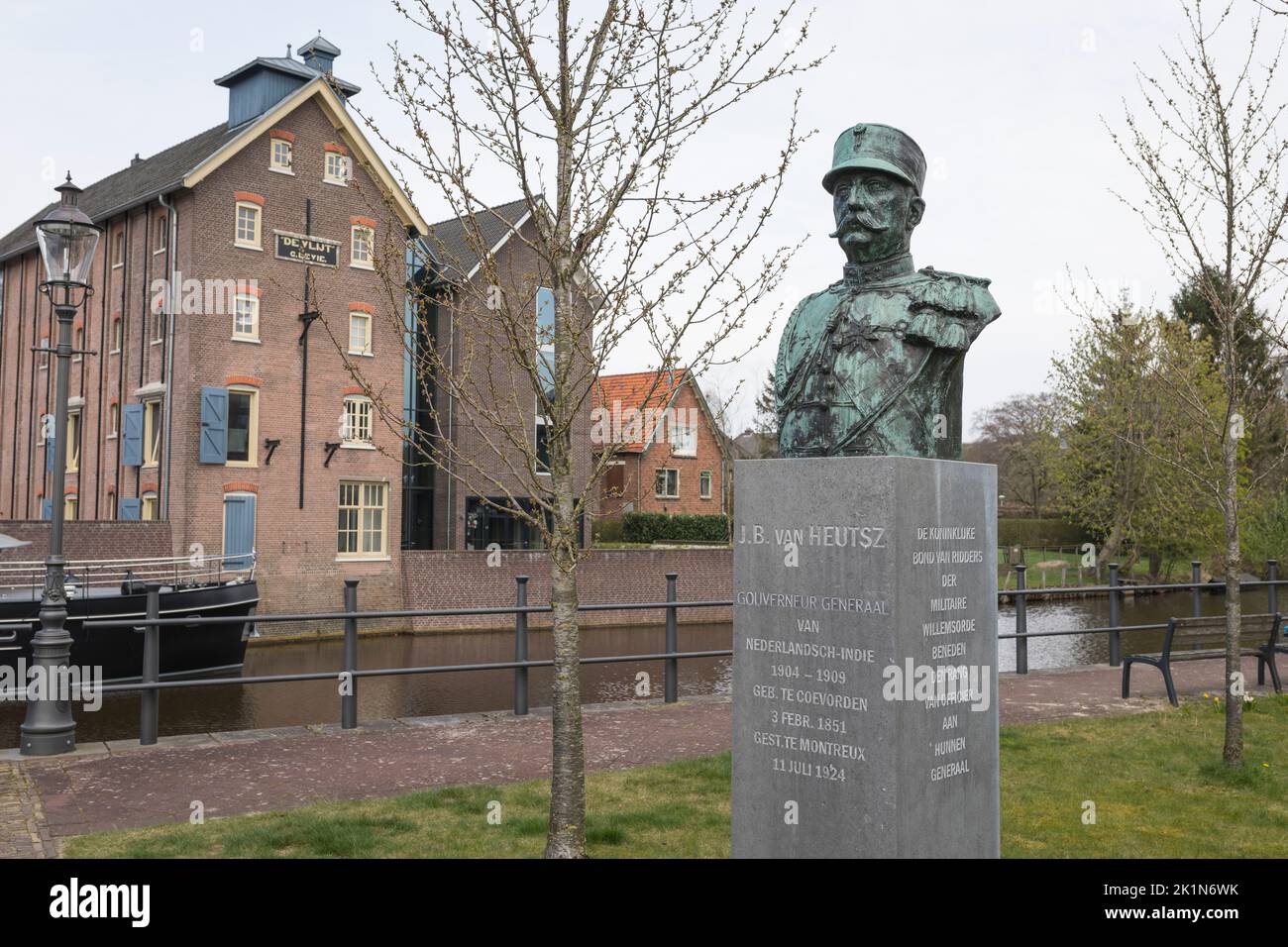 Statuette general J.B. van Heutz in the historical town of Coevorden, Netherlands Stock Photo