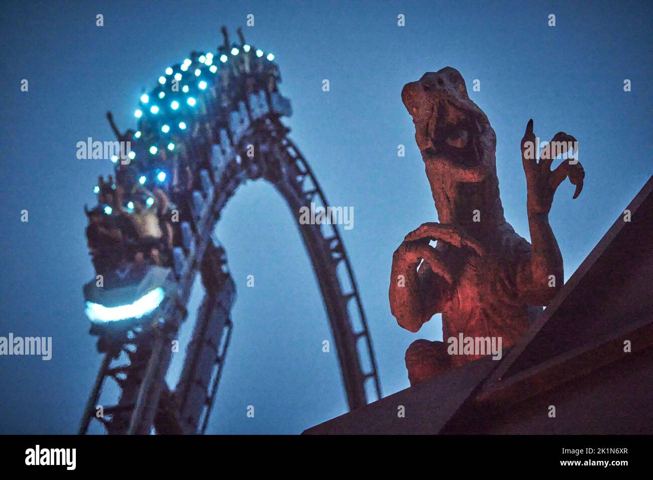 Universal Studios Florida theme park Jurassic World VelociCoaster Stock Photo