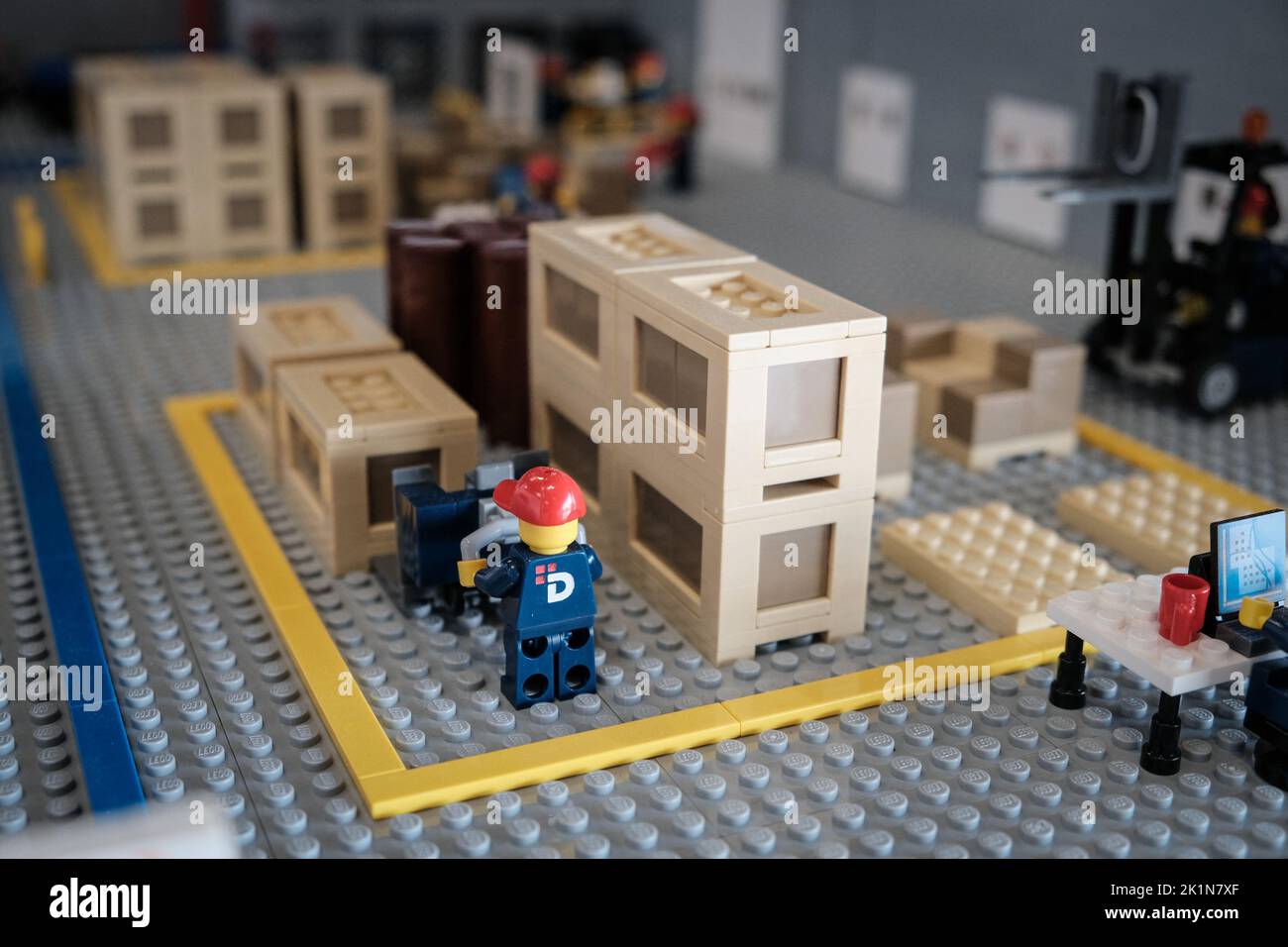 Logistic center Lego mockup illustration. In Cornebarrieu near