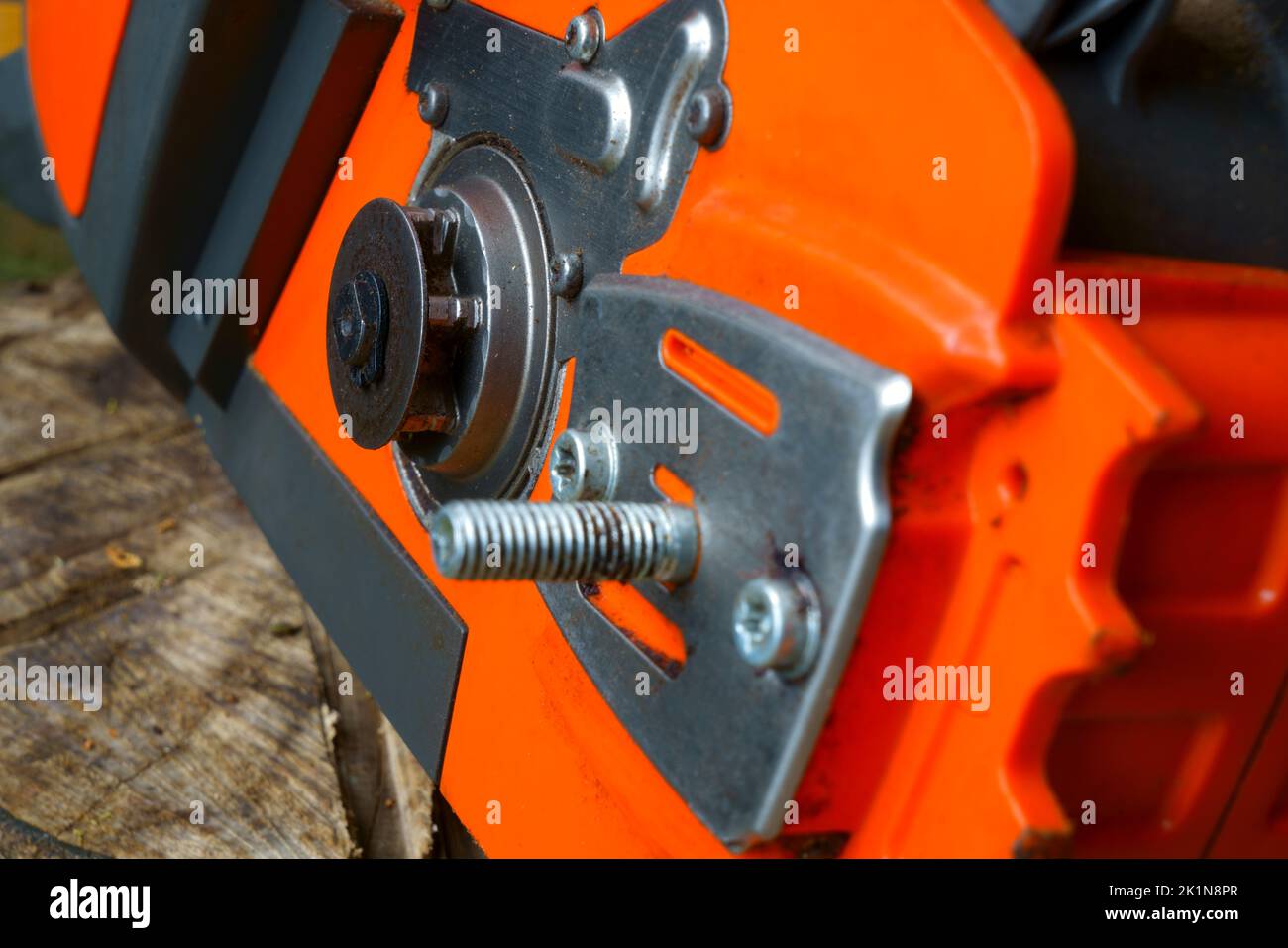 A close up of a chainsaw sprocket Stock Photo Alamy