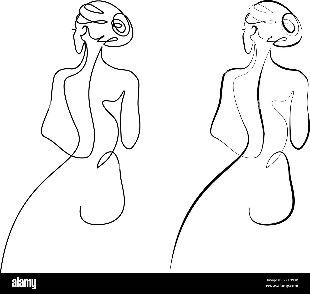 Womans body back. Continuous one black line drawing isolated on white background. Vector illustration Stock Vector