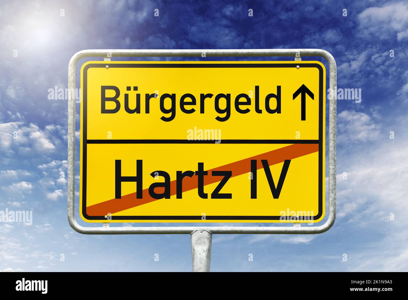 Sign With Inscription Bürgergeld And Crossed Out Lettering Hartz IV Stock Photo