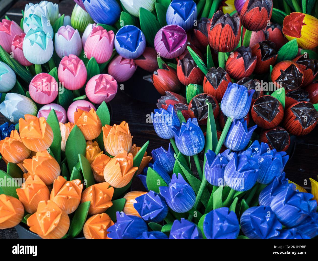 Wooden tulips on sale in Zaansche Schans, Holland Stock Photo