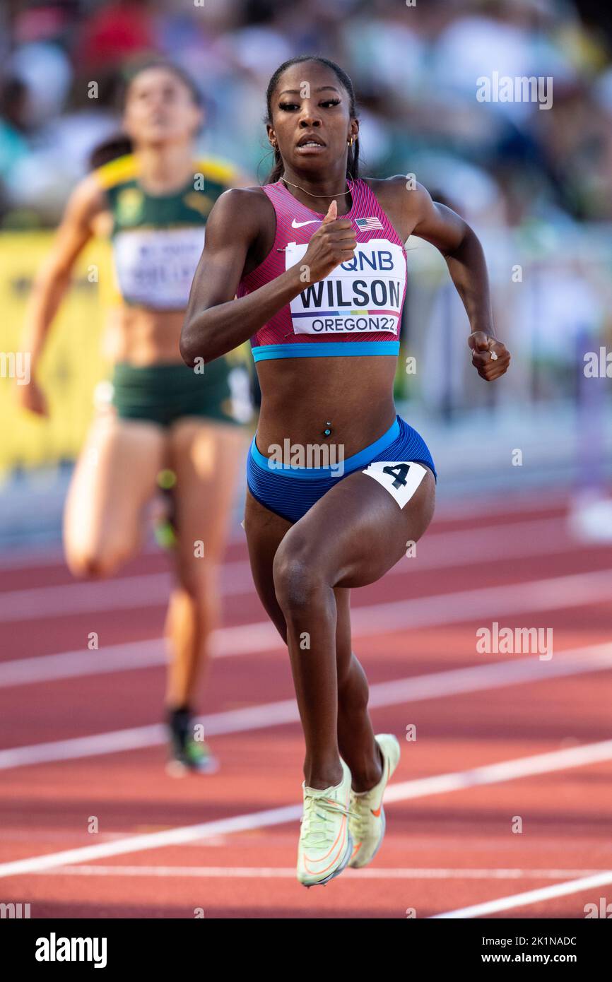 Britton Wilson of the USA competing in the women’s 400m hurdles at the World Athletics Championships, Hayward Field, Eugene, Oregon USA on the 19th Ju Stock Photo
