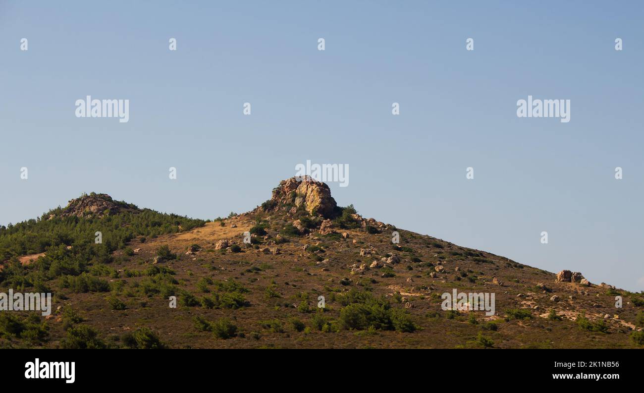 View of Aegean landscape captured Ayvalik area of Turkey. It is a sunny summer day. Stock Photo