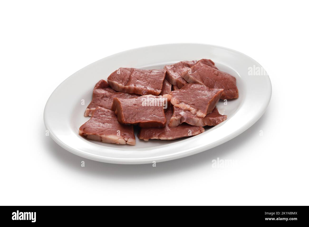 beef heart meat, raw offal meat before grilling, Korean barbecue ingredient Stock Photo