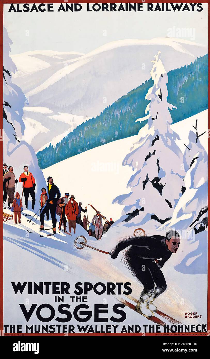 Vintage Travel Poster - Roger Broders Winter Sports in The Vosges c 1930 Stock Photo