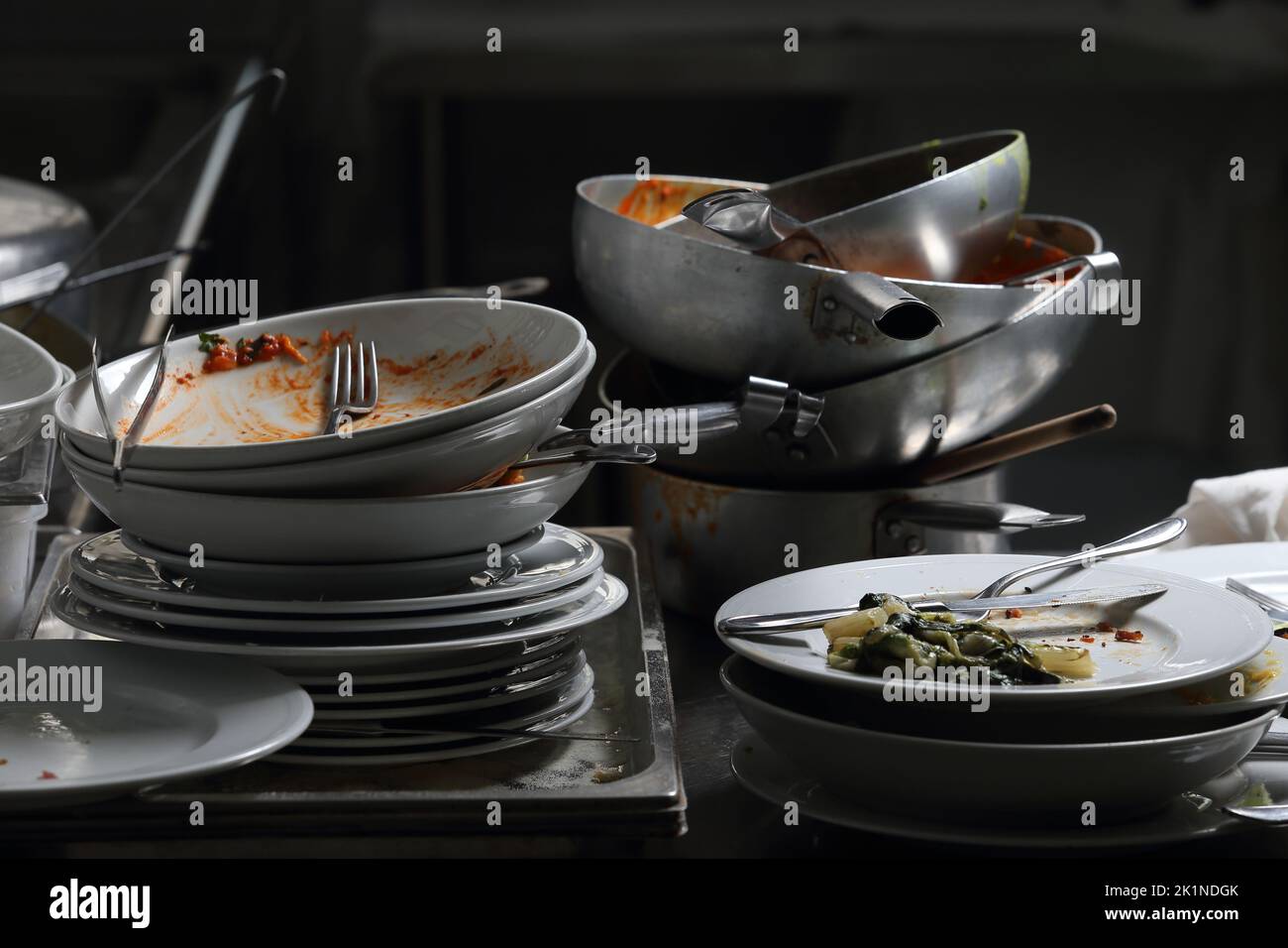 restaurant and catering dirty dishes and dishes to wash in the