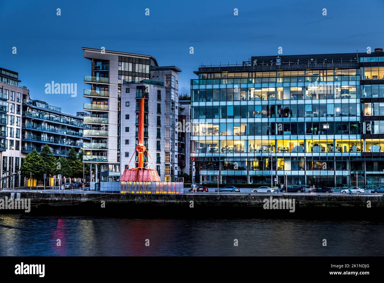 Red Diving bell at night Dublin Ireland Stock Photo