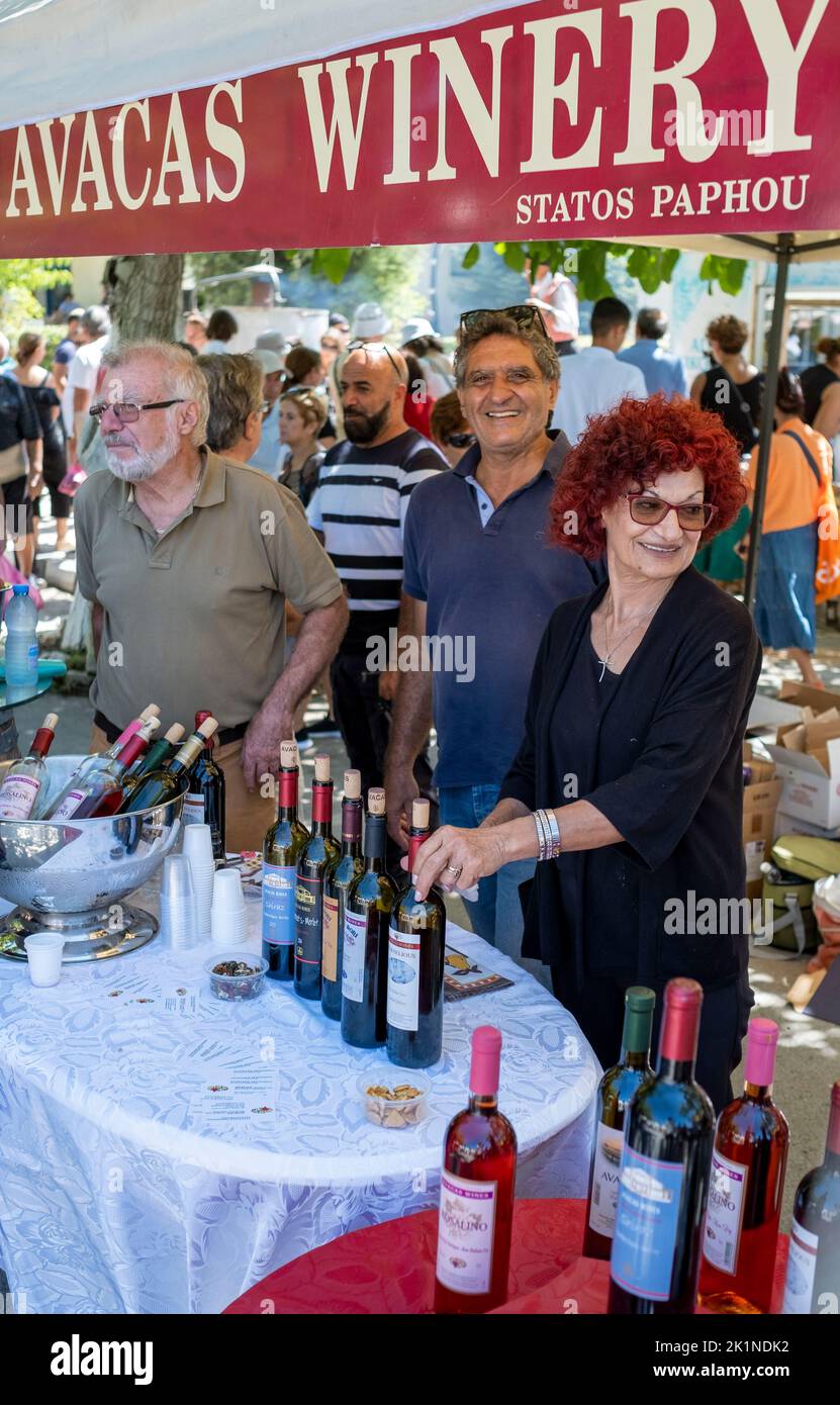 Avacas Winery stalls at the Statos-Ayios Fotios Rural Festival, Statos-Ayios Fotios  Cyprus. Stock Photo