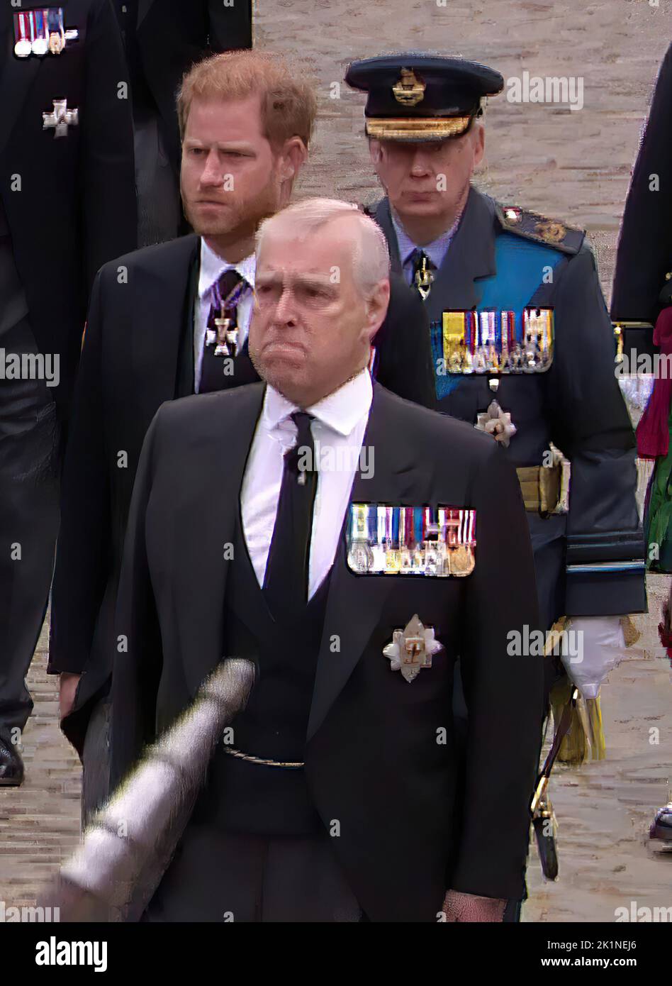 Queen’s State Funeral 19.9.22 Westminster Abbey  Coffin leaves Westminster Hall with Andrew looking very emotional next to Harry  Picture by Pixel8000 Stock Photo