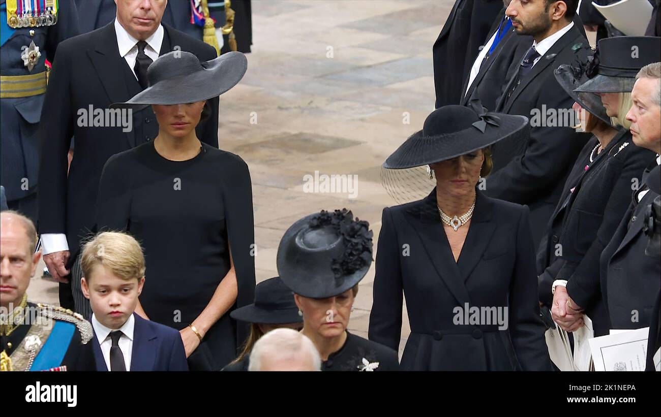Queen’s State Funeral 19.9.22Westminster Abbey  Coffin leaves Westminster Hall with Andrew looking very emotional next to Harry  Picture by Pixel8000 Stock Photo
