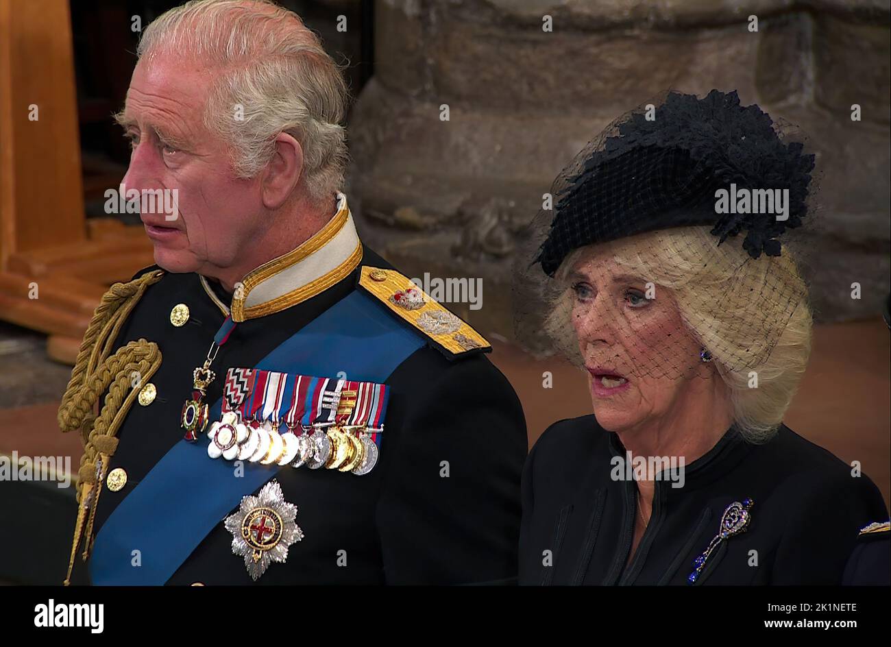 Queen’s State Funeral 19.9.22Westminster Abbey  Tears of the Crown King Charles tear in his eye as the National Anthem is sung  Picture by Pixel8000 Stock Photo