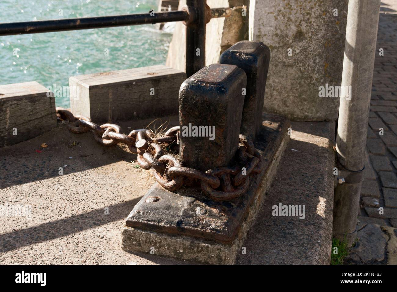 A close up view of a anchors docking station up at the side of the habour, Stock Photo