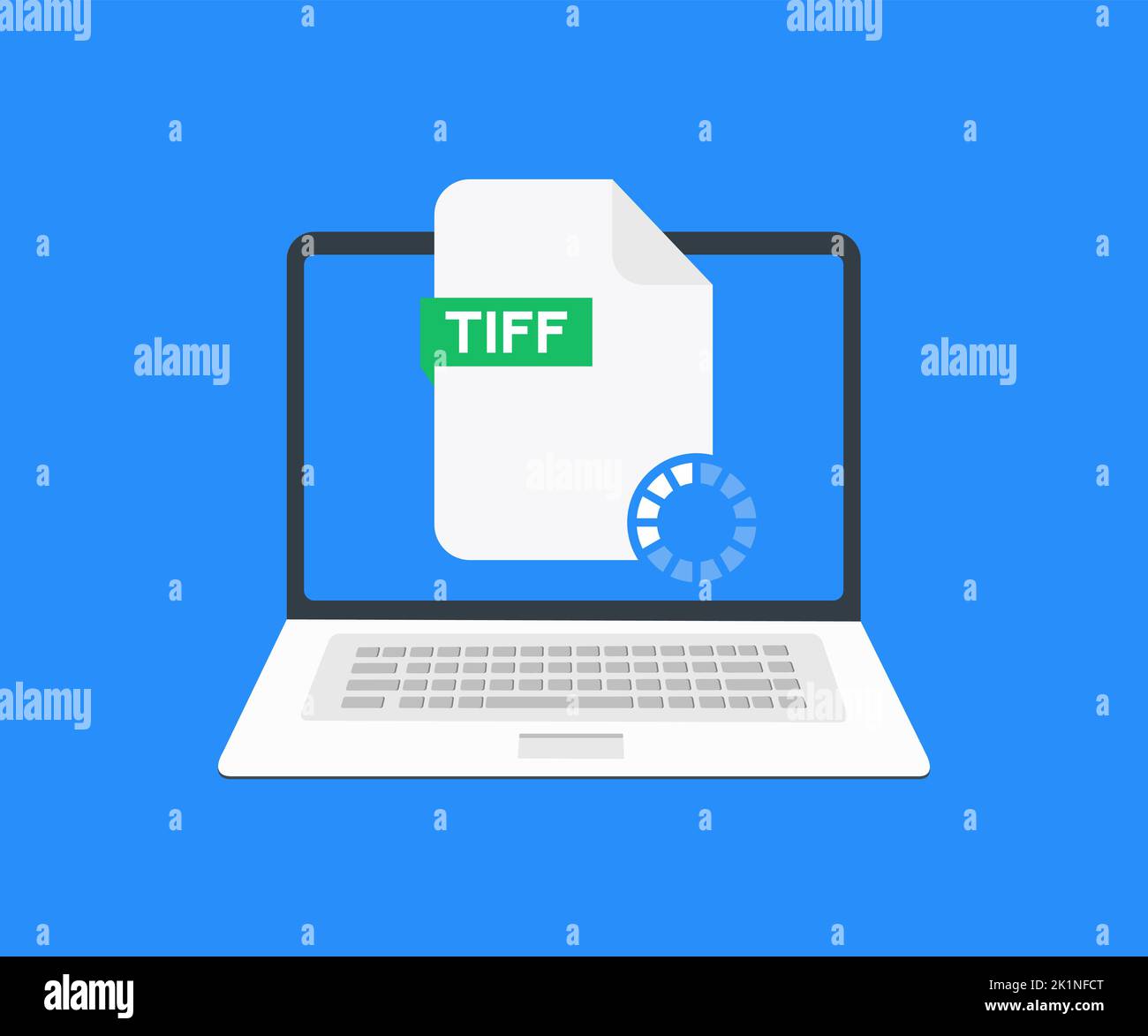 Laptop with envelope and TIFF file logo design. Tiff transparency concept can be used web and mobile vector design and illustration. Stock Vector