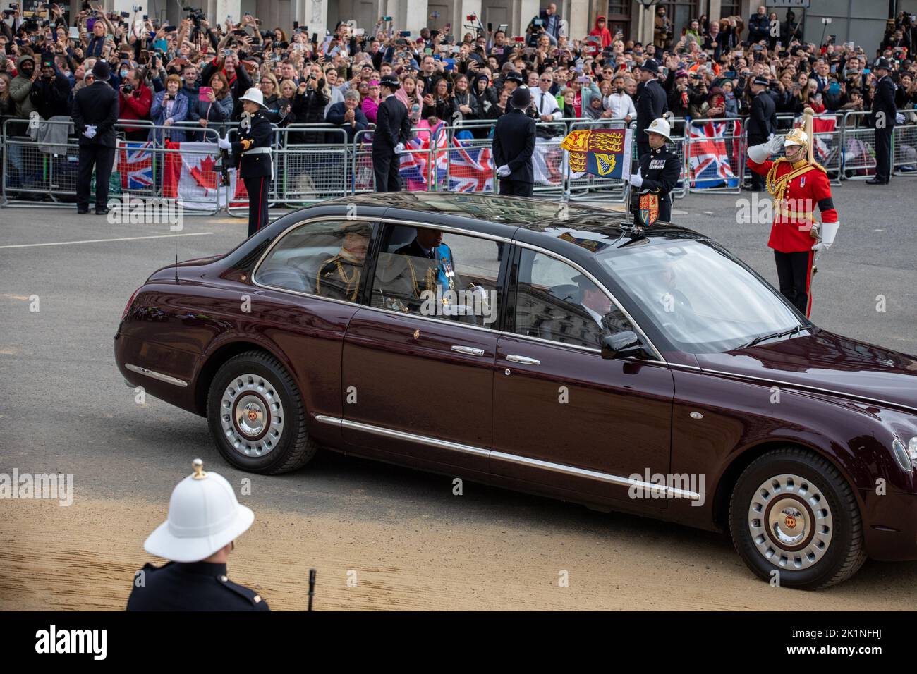 London, England. 19th September, 2022. King Charles III and Prince William arrive for the State Funeral of Queen Elizabeth II. The monarch had died on September 8th. Credit: Kiki Streitberger / Alamy Live News Stock Photo