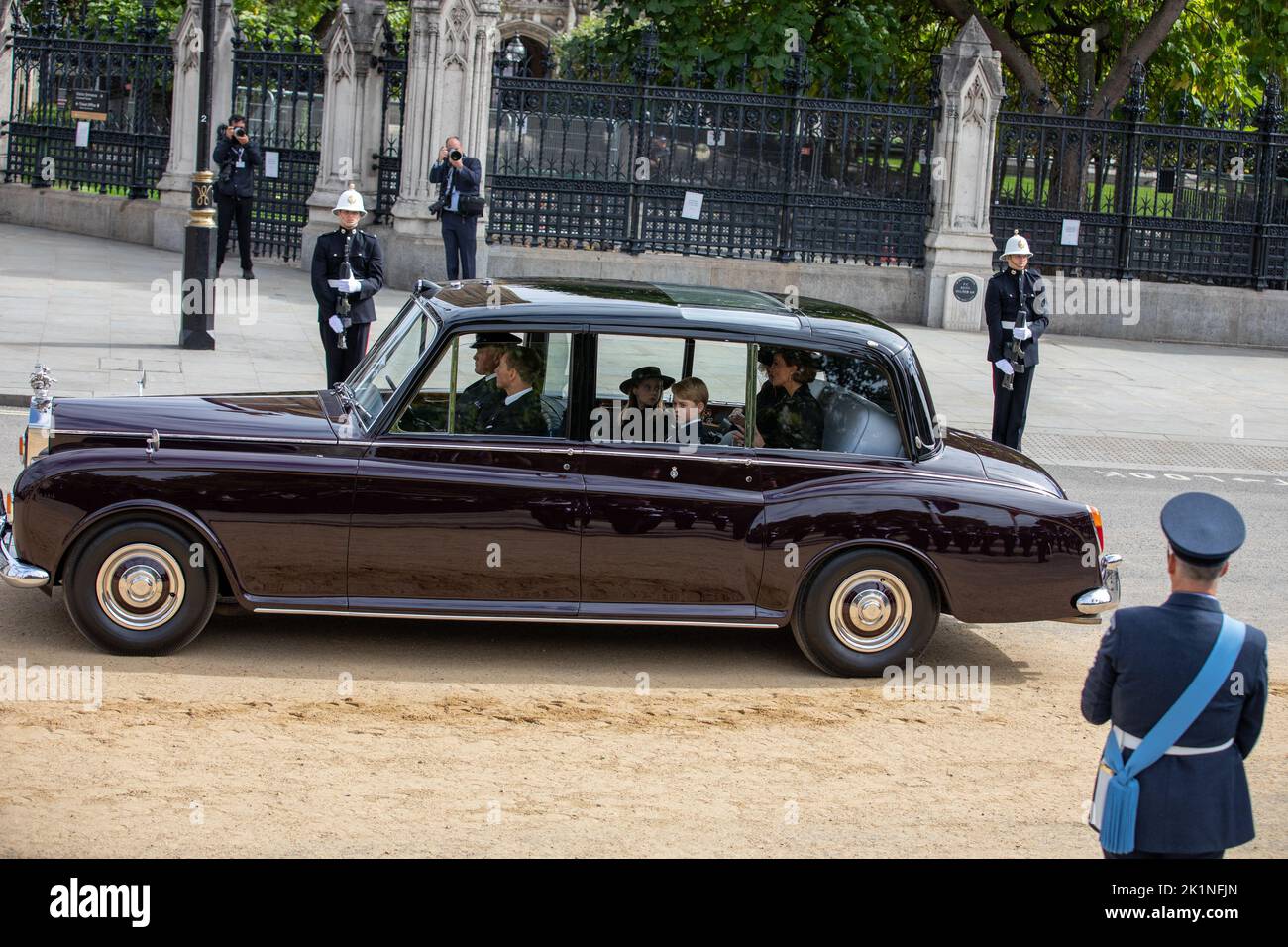 London, England. 19th September, 2022. The Princess of Wales, and her children Prince George and Princess Charlotte leave Westminster  Abbey following the service for the State Funeral of her Majesty Queen Elizabeth II. The funeral was one of the biggest events the country has ever seen. Credit: Kiki Streitberger / Alamy Live News Stock Photo