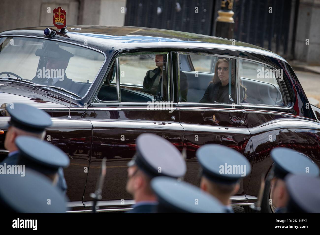 London, England. 19th September, 2022. The Queen's granddaughter Princess Beatrice leaves Westminster  Abbey following the service for the State Funeral of her Majesty Queen Elizabeth II. The funeral was one of the biggest events the country has ever seen. Credit: Kiki Streitberger / Alamy Live News Stock Photo