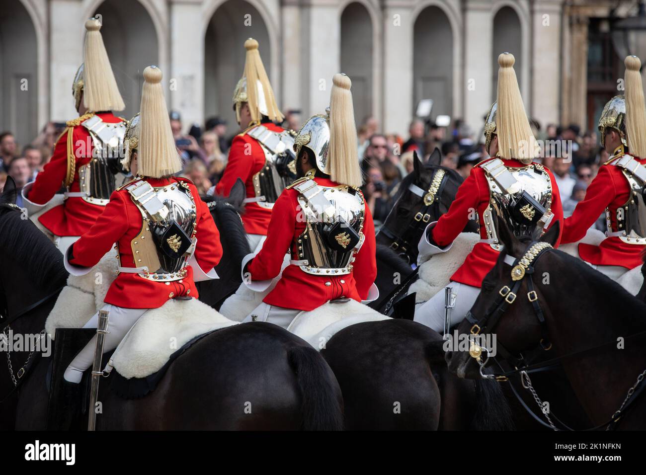 London, England. 19th September, 2022. The Royal Regiment of Horse Guards takes oart in the procession following the State Funeral of Queen Elizabeth II held in London and Windsor  today. It was one of the biggest events the country has ever seen. Credit: Kiki Streitberger / Alamy Live News Stock Photo
