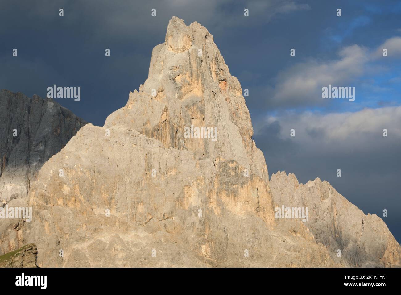 European Alps and the CIMON DELLA PALA Mountain in Italy at sunset Stock Photo