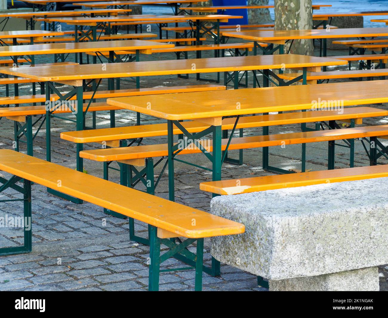 terrace of a cafe deserted due to the effects of inflation. Stock Photo