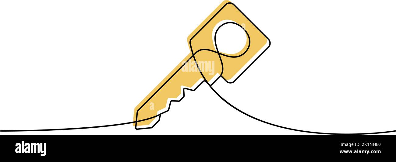 Key one line colored continuous drawing. Home key continuous one line ...