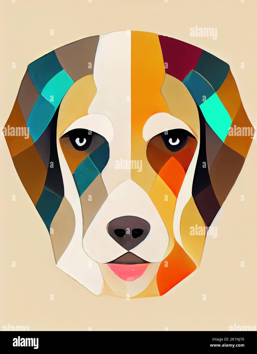Colorful geometric dog head. Digital illustration based on render by ...