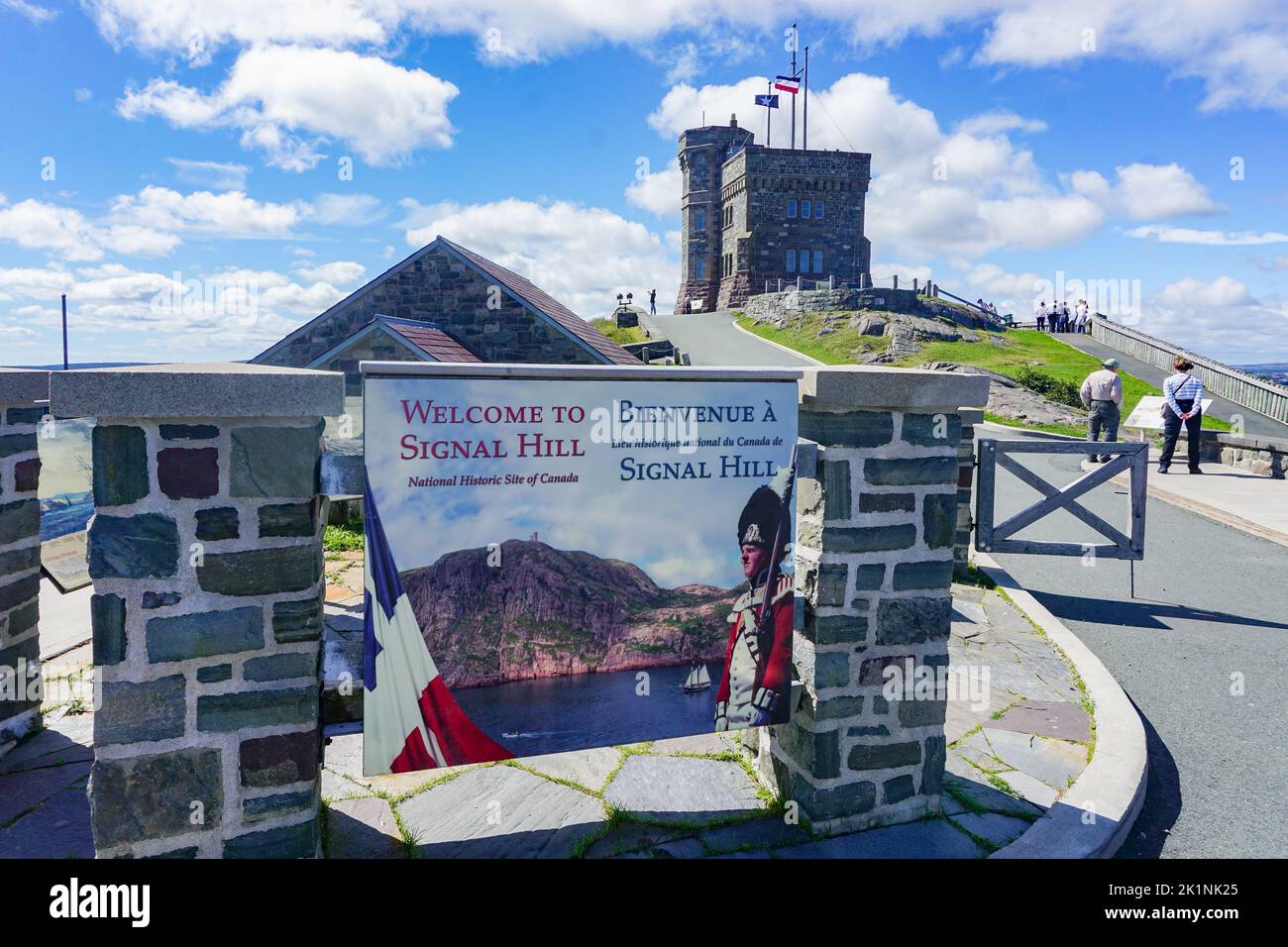 St. Johns, Newfoundland, Canada: Cabot Tower, atop Signal Hill, commemorates the 400th anniversary of John Cabot’s discovery of Newfoundland. Stock Photo