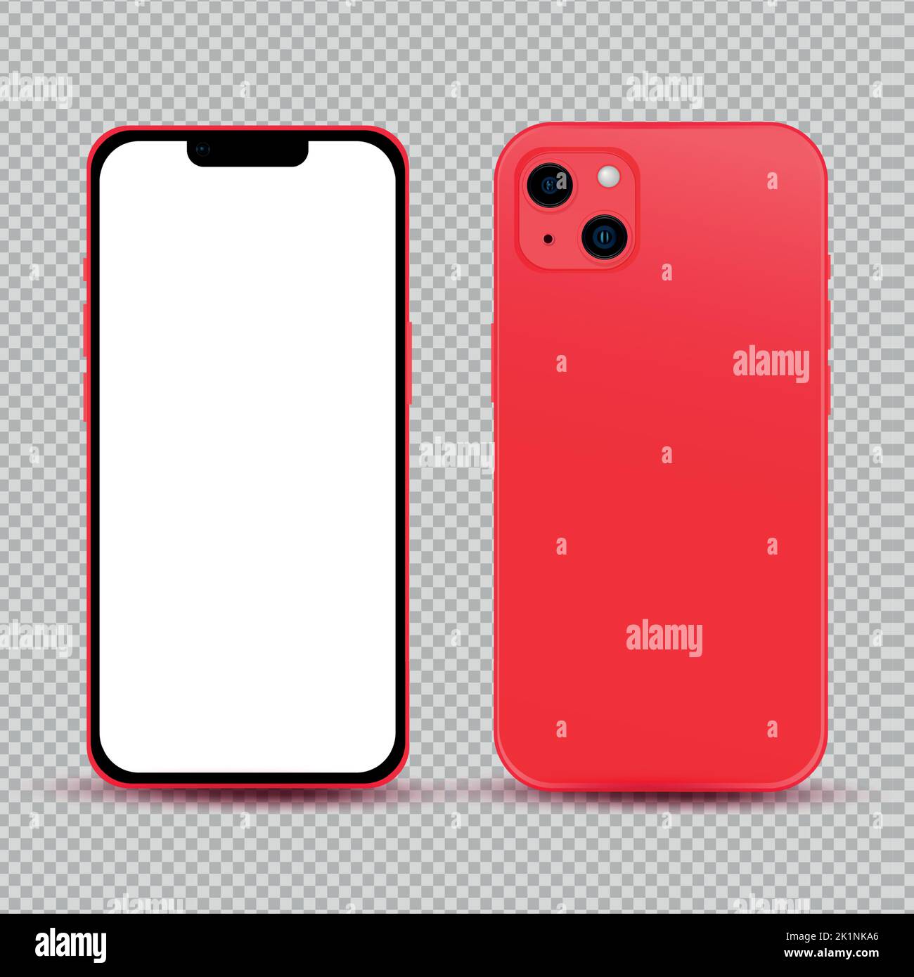 Realistic mockup without background red mobile phone - Vector illustration Stock Vector