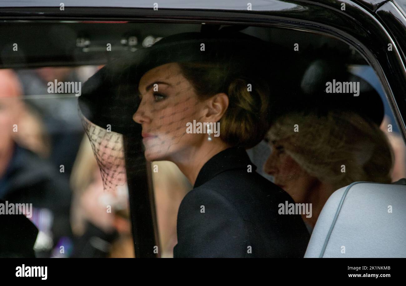 Westminster, London, UK. 19th Sep, 2022. Catherine, Princess of Wales and Camilla, Queen consort at the  Funeral of Queen Elizabeth II. Credit: Newspics UK London/Alamy Live News Stock Photo