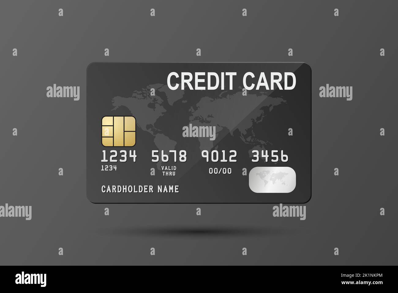 Vector 3d Realistic Black Credit Card with World Map Isolated. Design Template of Plastic Credit