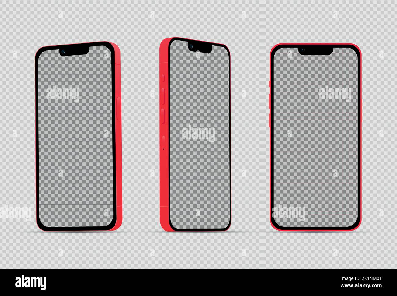 Realistic mockup without background red mobile phone - Vector illustration Stock Vector