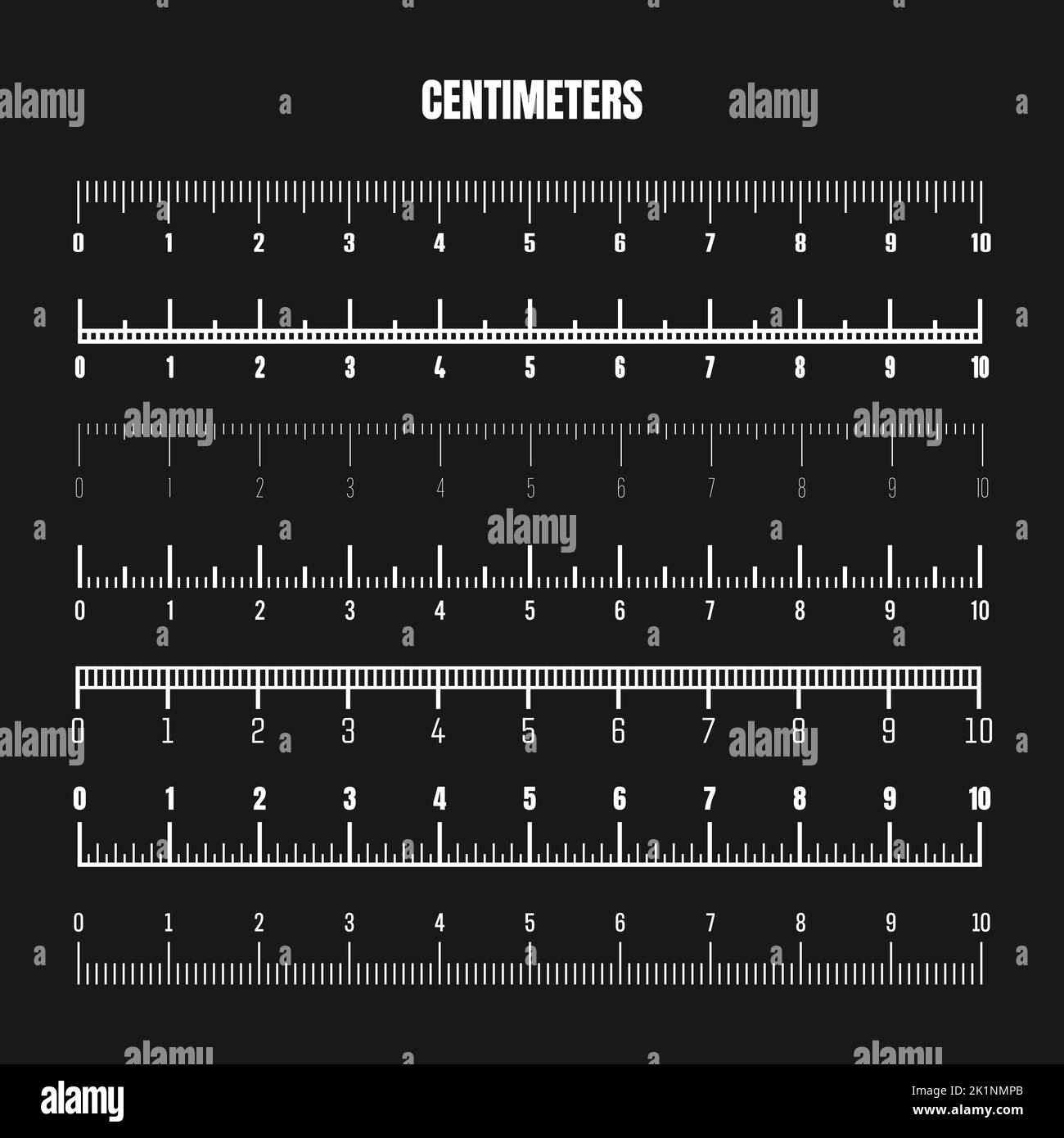 Realistic white centimeter scale for measuring length or height