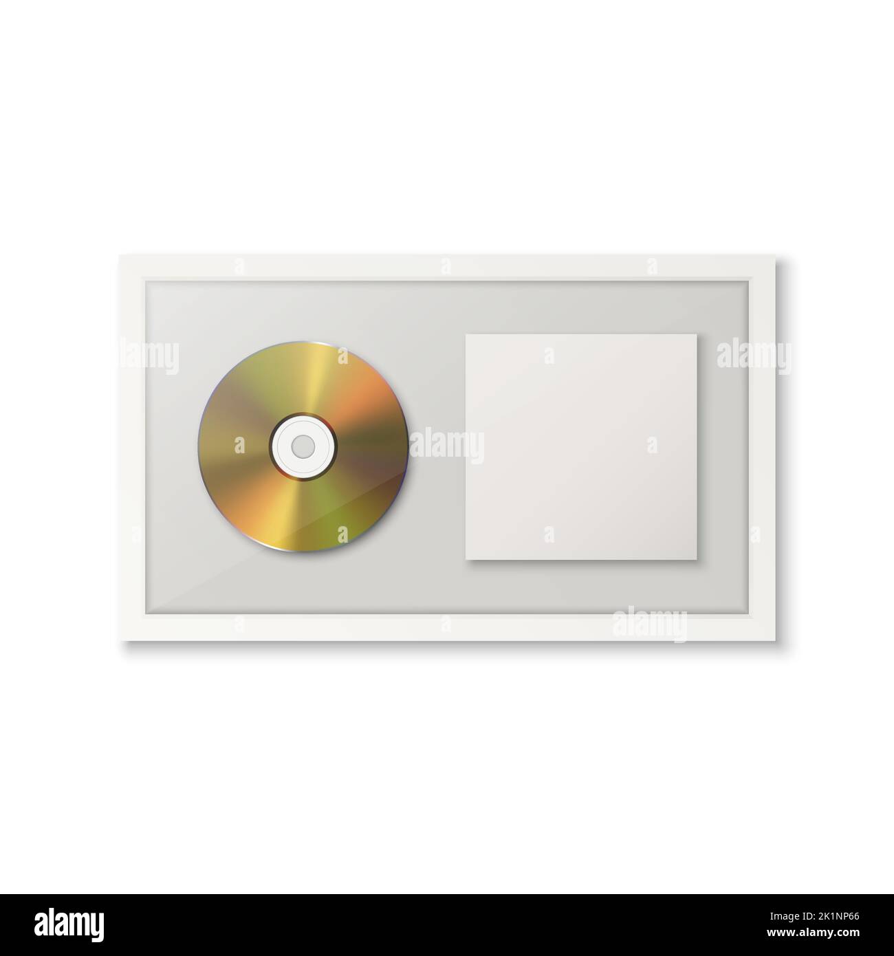 Realistic Vector 3d Yellow Golden CD, Packaging, Cover with White Frame Isolated on White Background. Single Album Compact Disc Award, Limited Edition Stock Vector