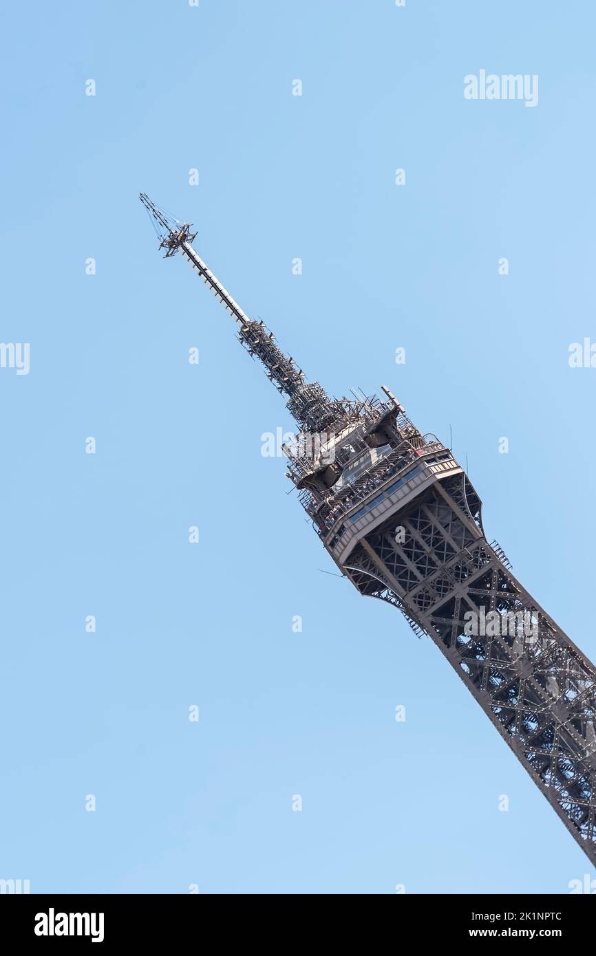 Eiffel Tower top in Paris city Stock Photo