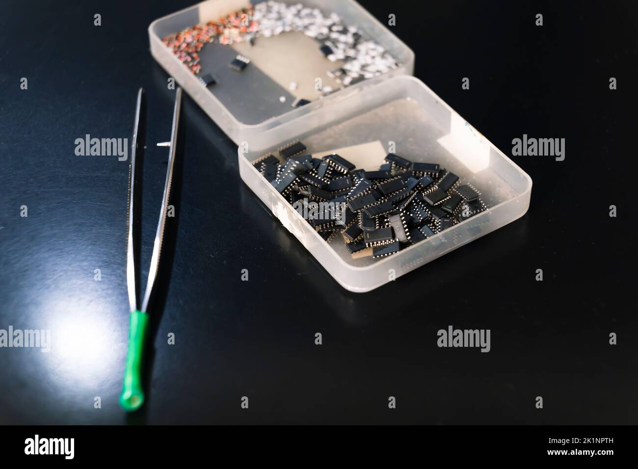 Electronics repairman station with electrical components of circuit
