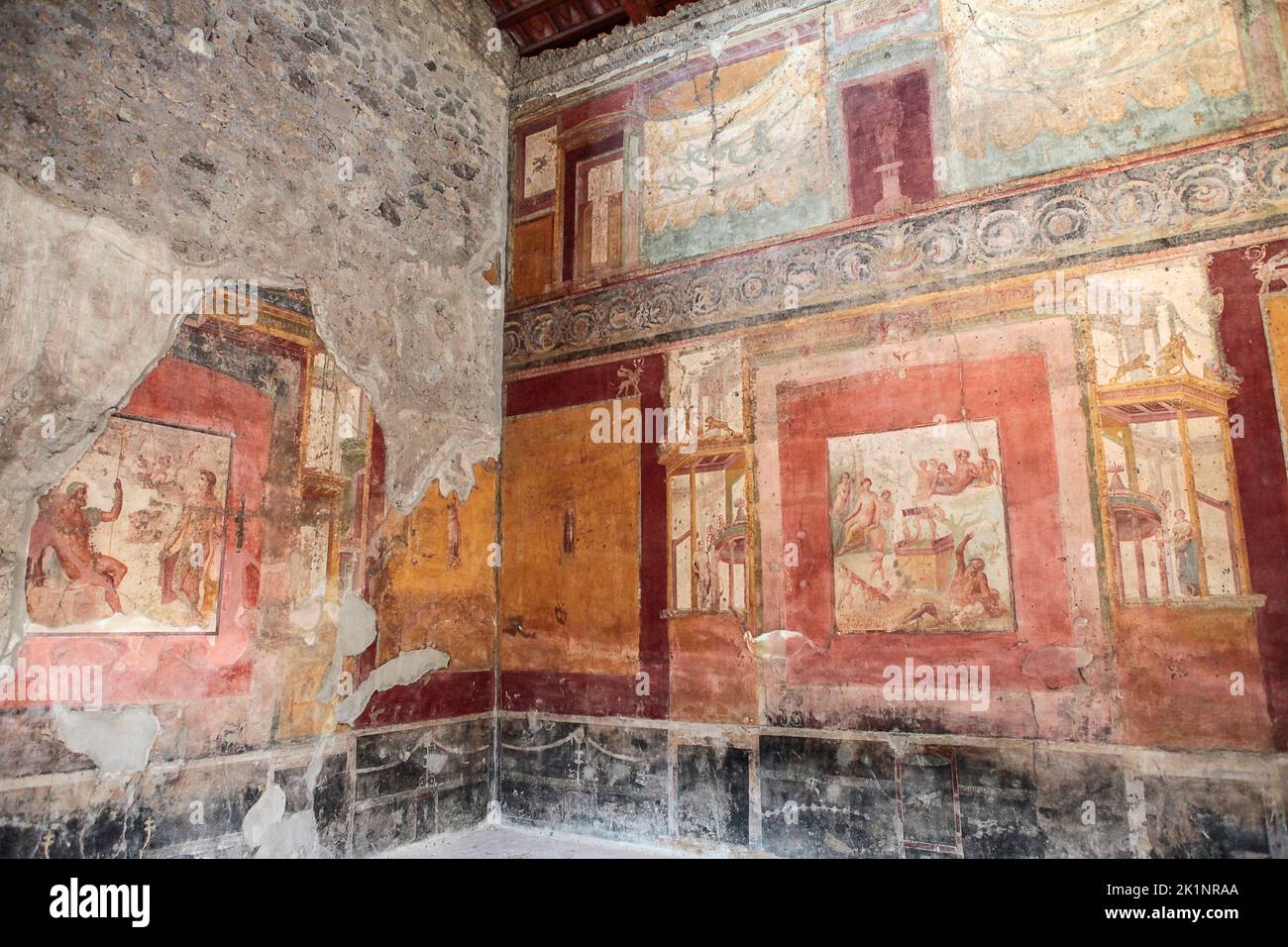 a fresco in a roman ruin residence in pompeii, naples, Italy Stock Photo