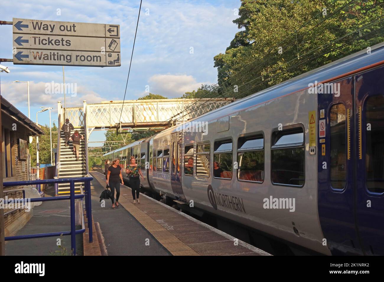 EMU 323230 at Broadbottom railway station,Market Street, Broadbottom, Greater Manchester, England, UK, SK14 6AX Stock Photo