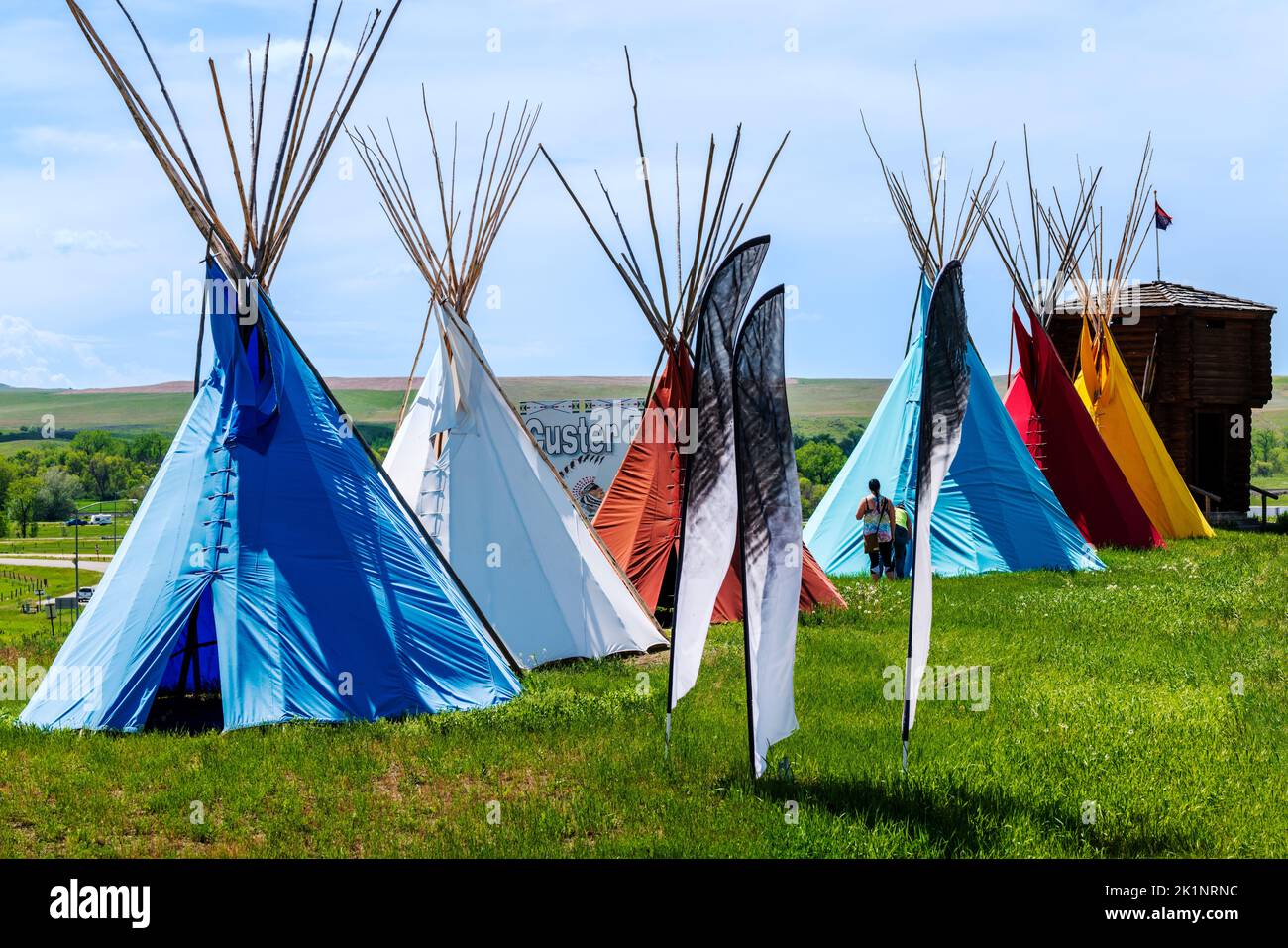 Colorful native American teepees near the Little Bighorn Battlefield National Monument; Garryowen; Montana; USA Stock Photo