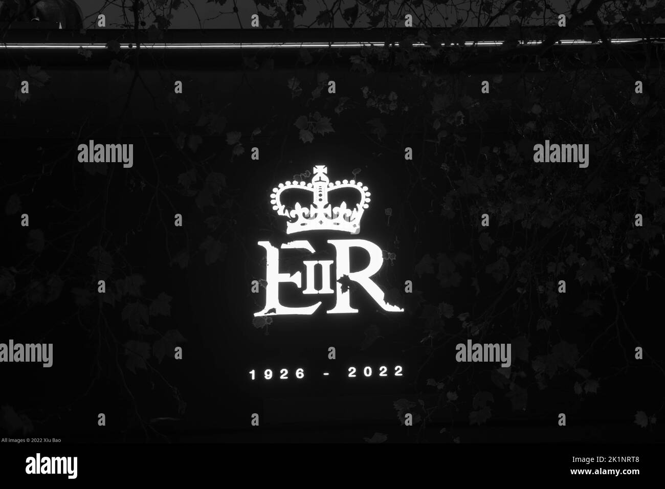 London UK, 19th September 2022. The Royal Cypher EIIR is displayed on digital bill board across west end central London in paying tribute to Her Majesty The Queen and commemorate her long service to our nation. Credit: Xiu Bao/Alamy Live News Stock Photo