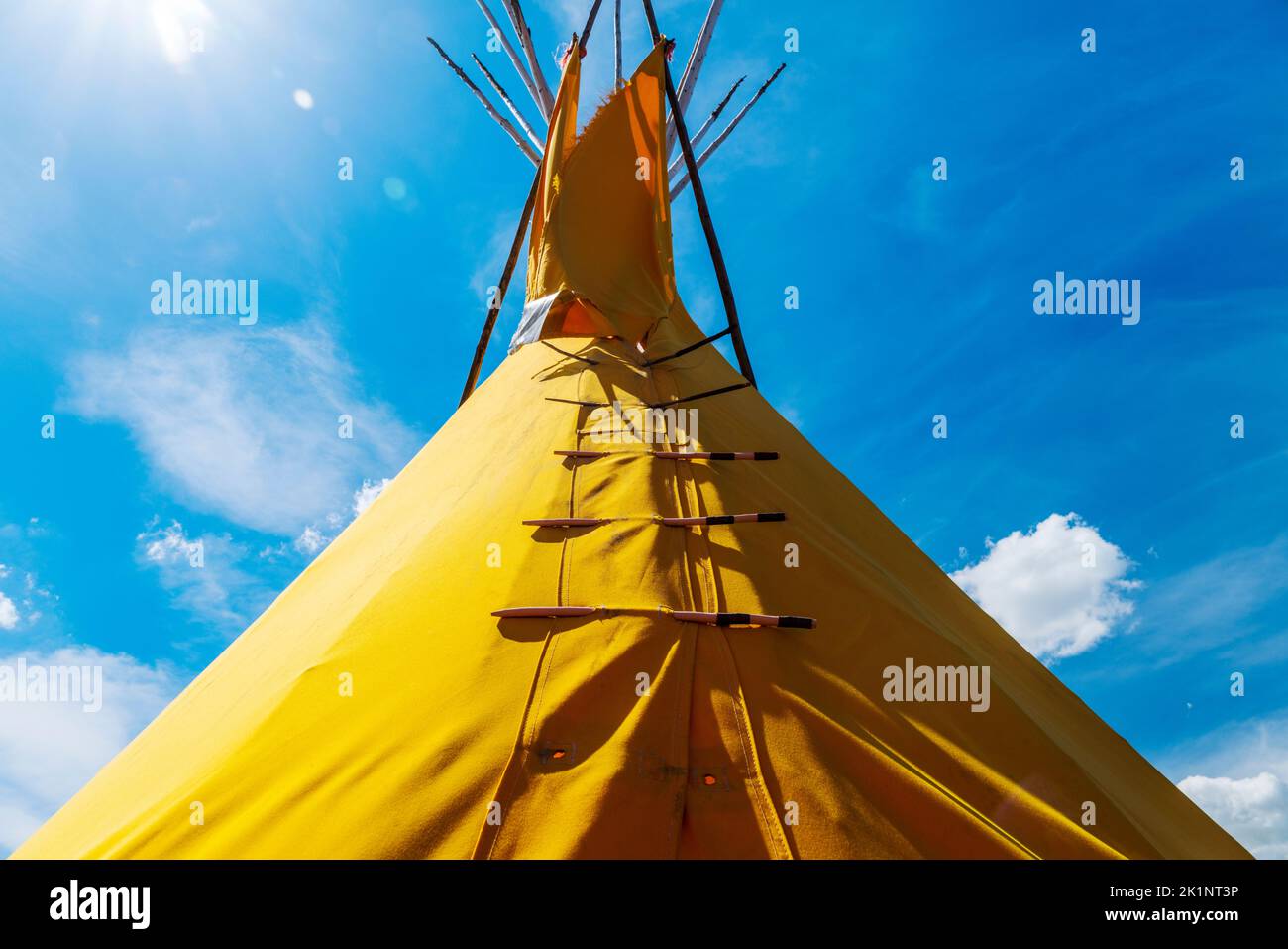 Colorful native American teepees near the Little Bighorn Battlefield National Monument; Garryowen; Montana; USA Stock Photo