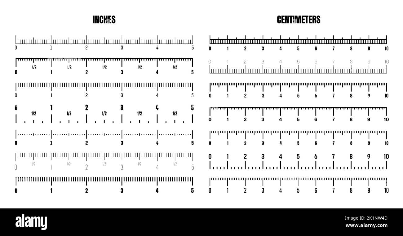 Realistic black centimeter and inch scale for measuring length or