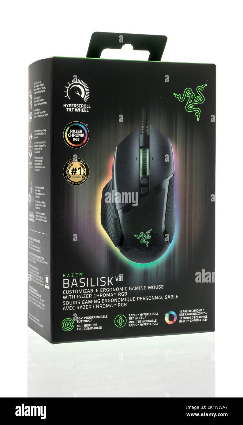 Winneconne, WI - 18 August 2022: A package of Razer basilisk V3 gaming mouse on an isolated background. Stock Photo