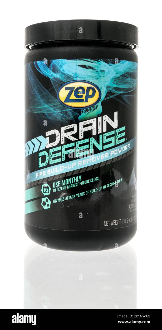 Winneconne, WI - 18 August 2022: A package of Zep drain defense pipe build up remover powder on an isolated background. Stock Photo