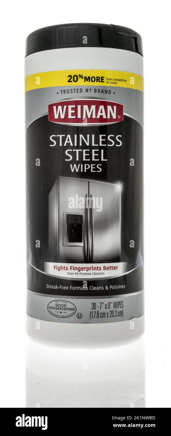 Winneconne, WI - 6 September 2022: A package of Weiman stainless steel wipes on an isolated background. Stock Photo
