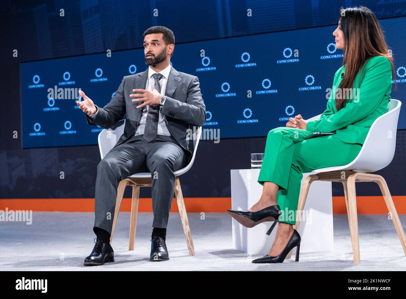 New York, New York, USA. 19th Sep, 2022. His Excellency Secretary General of the Supreme Committee for Delivery and Legacy Hassan Al THawadi in conversation with Reshmin Chowdhury at Concordia Summit at Sheraton Times Square (Credit Image: © Lev Radin/Pacific Press via ZUMA Press Wire) Credit: ZUMA Press, Inc./Alamy Live News Stock Photo