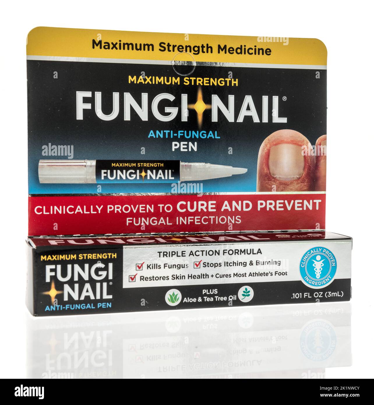 Winneconne, WI - 19 September 2022: A package of Fungi nail applicator pen tea tree oil nail renewal on an isolated background. Stock Photo