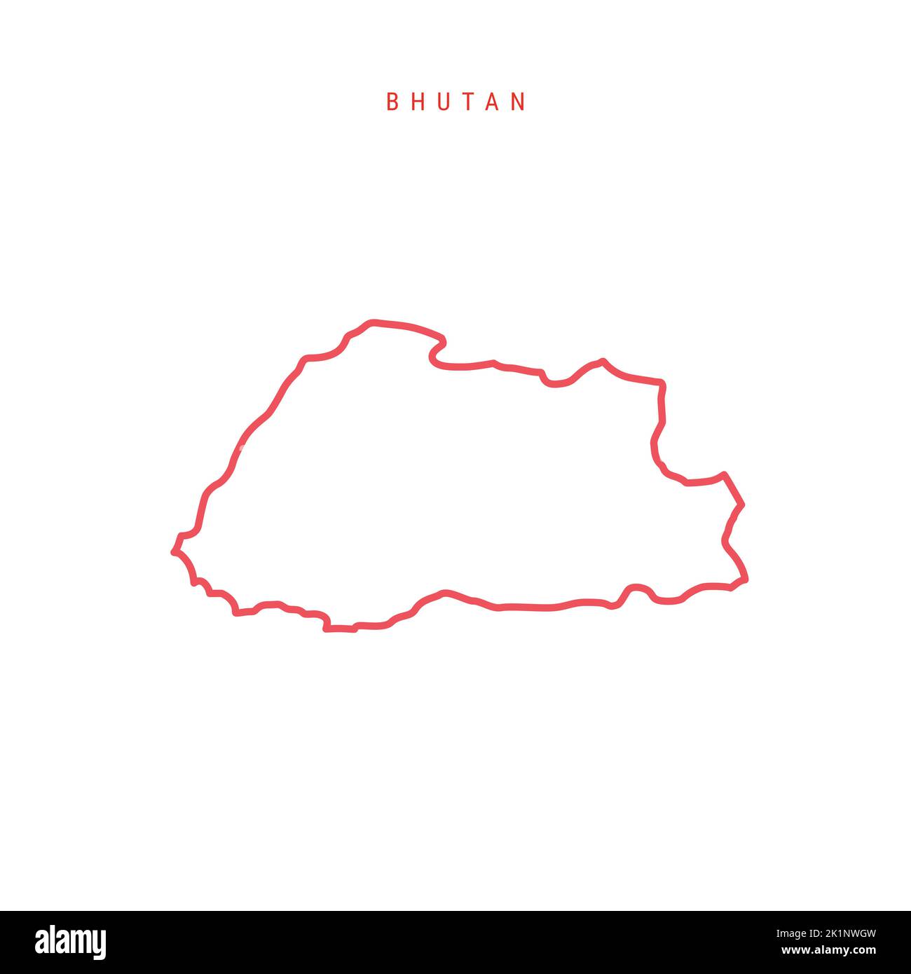 Bhutan editable outline map. Bhutanese red border. Country name. Adjust line weight. Change to any color. Vector illustration. Stock Vector