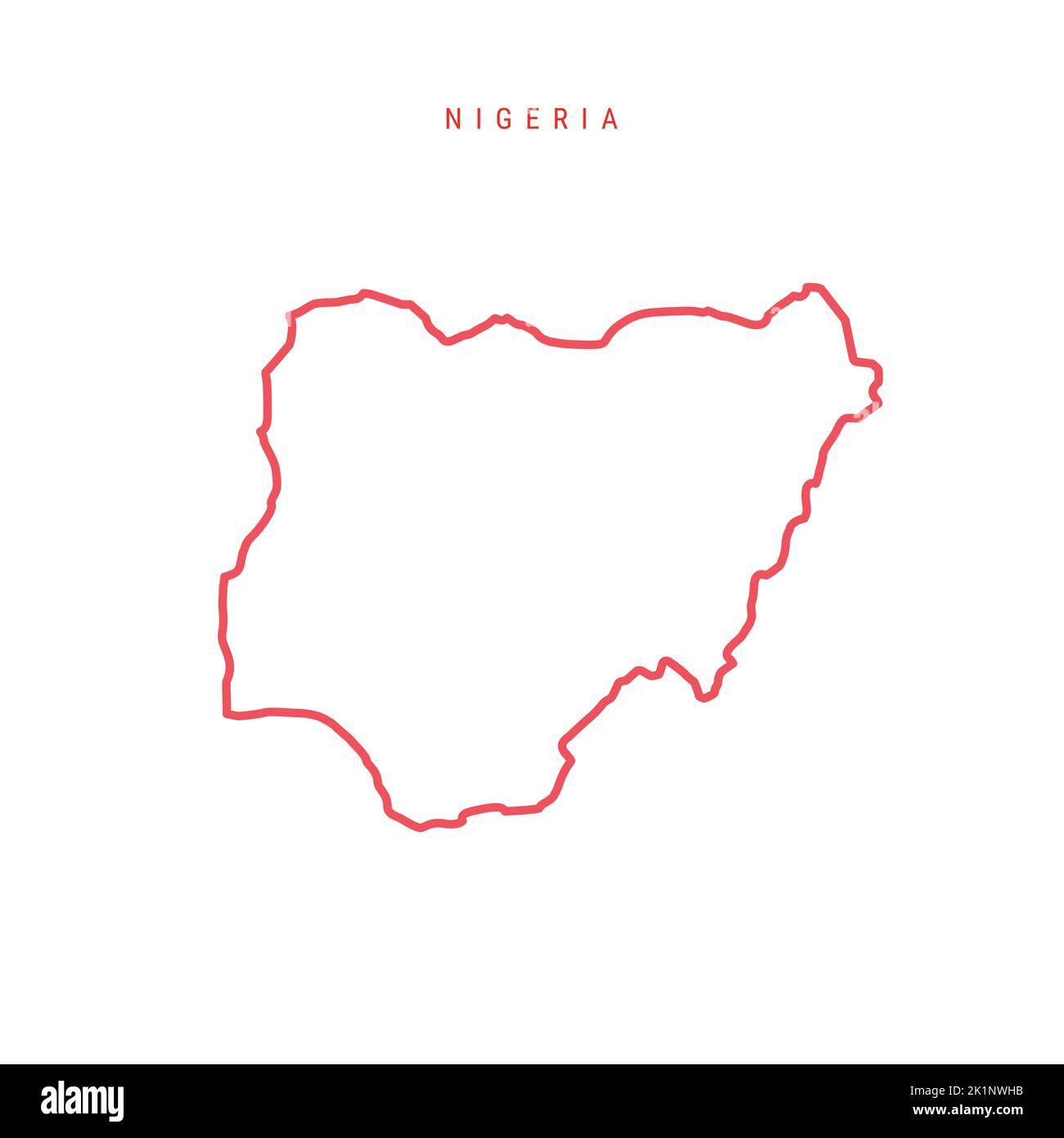 Nigeria editable outline map. Nigerian red border. Country name. Adjust line weight. Change to any color. Vector illustration. Stock Vector